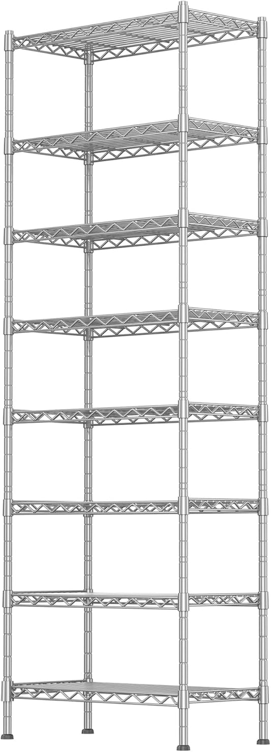 GIOTORENT 8-Wire Garage Shelving Storage Shelves, Kitchen Storage Adjustable Shelf, Metal Shelves 1600Lbs Capacity 24" W x 14" D x 72.2" H for Laundry Bathroom Pantry Closet, Silver