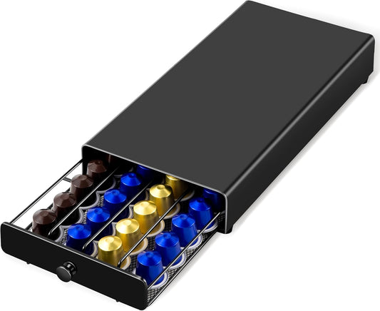 Coffee Pod Drawer Compatible with Nespresso Original Line, Coffee Pod Holder for counter, 40 Capsules Capacity, Black