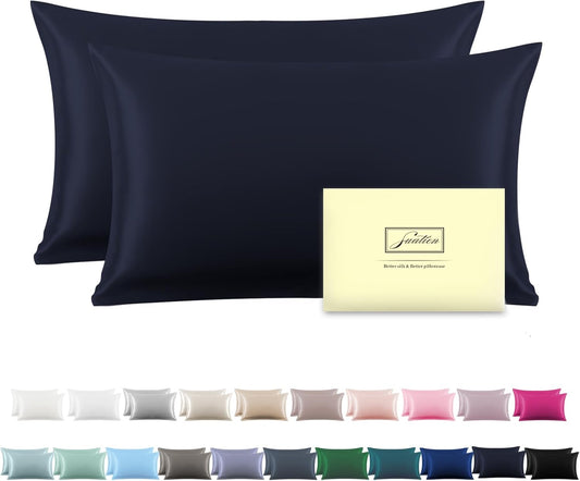 Silk Pillowcase for Hair and Skin,Soft,Breathable and Sliky 100% Queen Silk Pillow Case Set of 2,Both Sides Natural Mulberry Silk Pillowcases with Hidden Zipper(Queen Size 20"X 30",2pcs)