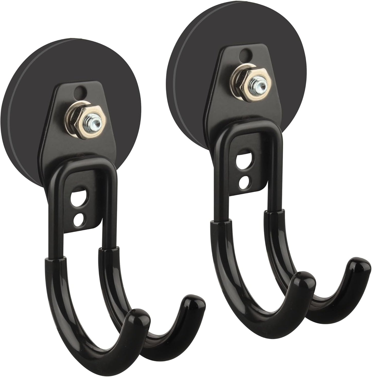 ULIBERMAGNET Garage Strong Magnetic Hooks, 2 Pack Black Heavy Duty Large J Hooks with Magnet, Anti-Slip Coating Magnet Hooks for Garden Tools, Ropes,Drill