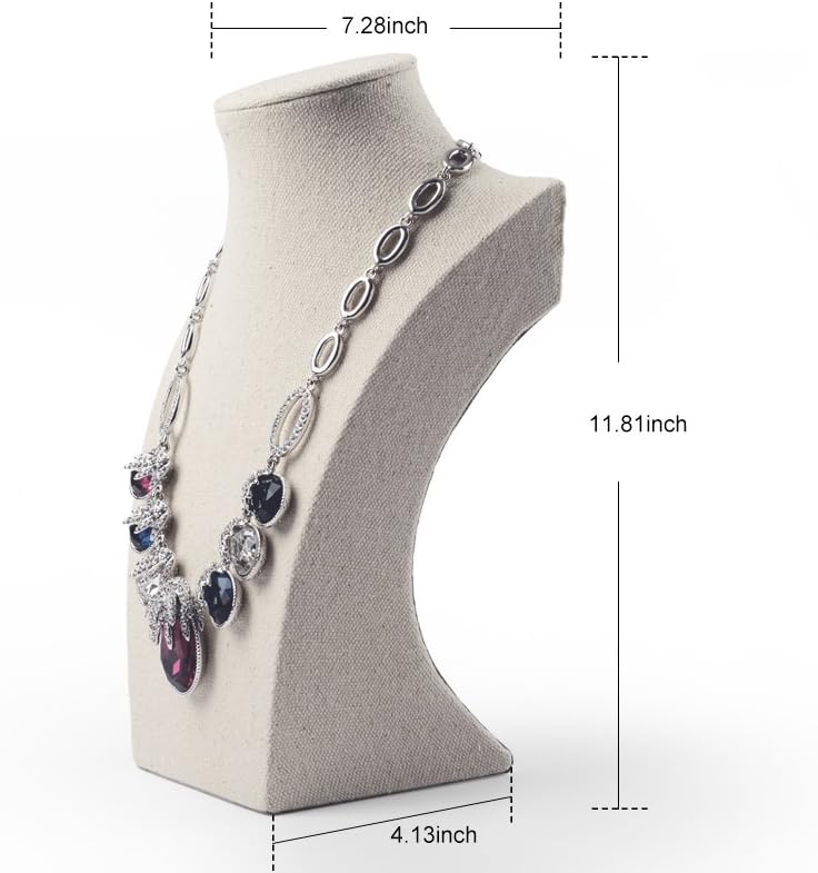 Oirlv Linen Necklace Display Bust 3D Necklace Organizer Jewelry Display Holder (H-11.8inches)