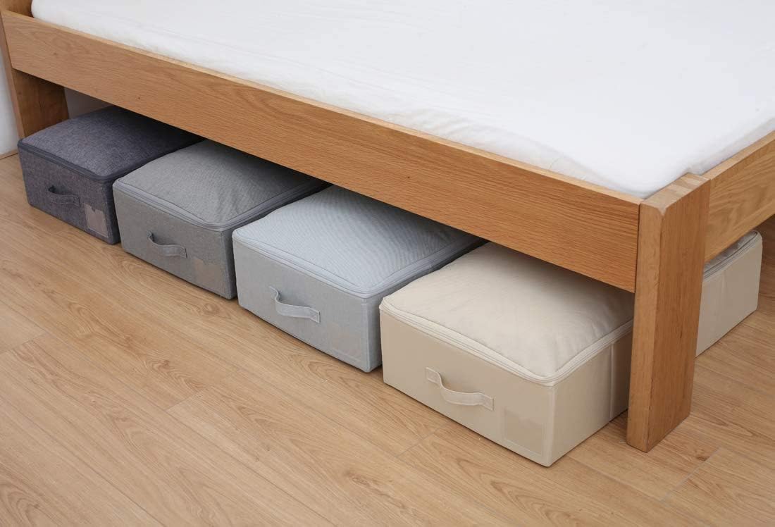 Pack of 3, Folding Under the Bed Storage Bins with Lids, Clothes, Shoes, Blanket, Bedding Closet Organizer Containers, Bedroom Storage Organizer Basket, Space Saving Organiser Bins, Light Gray