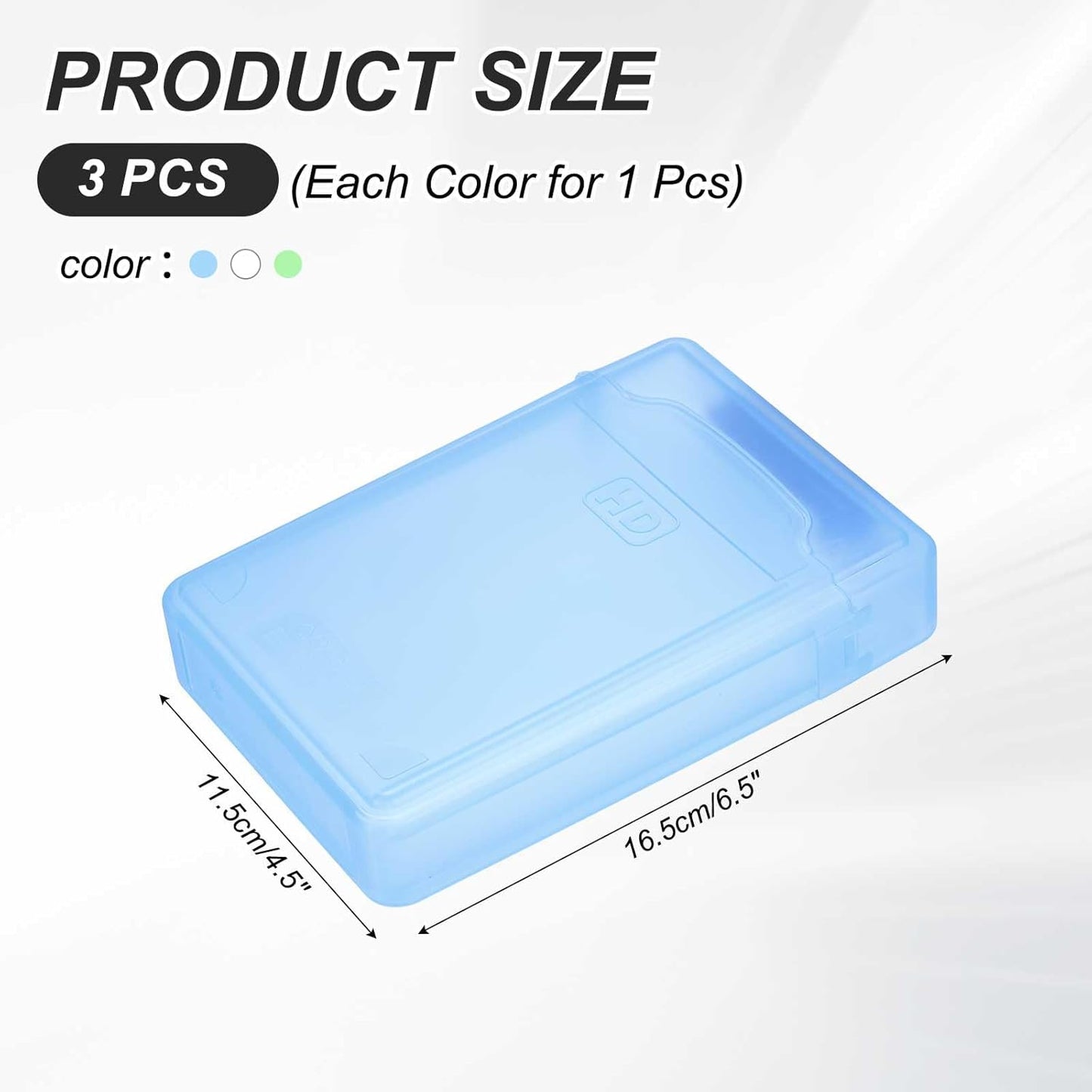 PATIKIL 6.5" x 4.5" Hard Drive Disk Case, 1Set Plastic Hard Disk Storage Box Portable Anti-Static Case for 3.5" External SSD HDD, White/Green/Blue