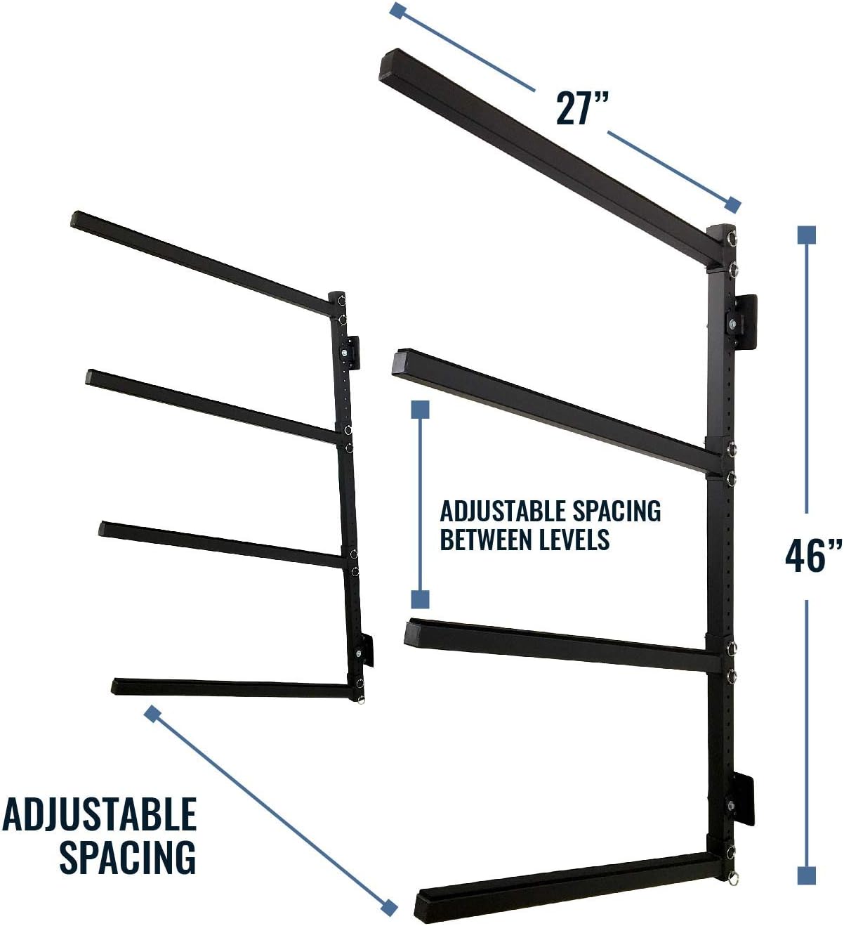 StoreYourBoard G-Kayak Wall Rack – Heavy-Duty Indoor Kayak Rack for 4 Boats, Adjustable Storage Wall Mount Hanger, Space-Saving Indoor Storage for Kayak Wall Mount - Holds 400 lbs - Silver