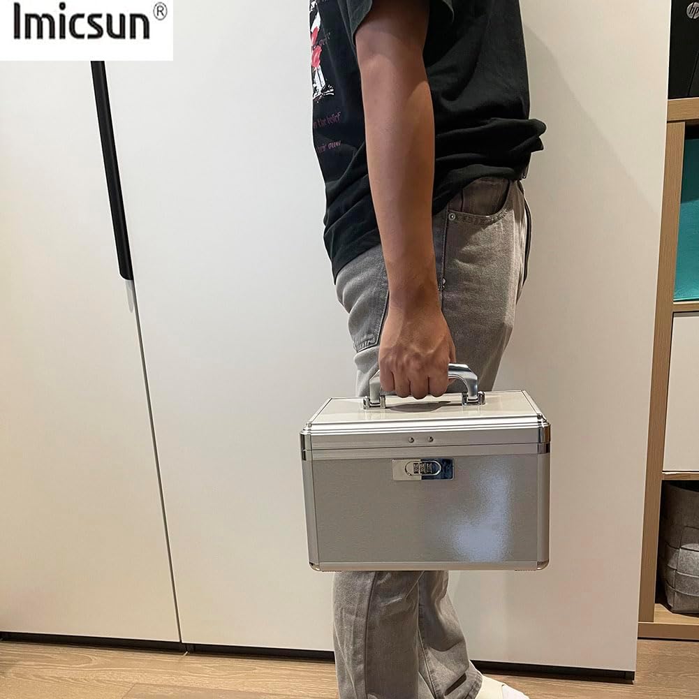 Medicine Combination Lock Box Silver Medication Locking Pill Safe Case with Portable11.2“ X 7.2" X 7.5" inch