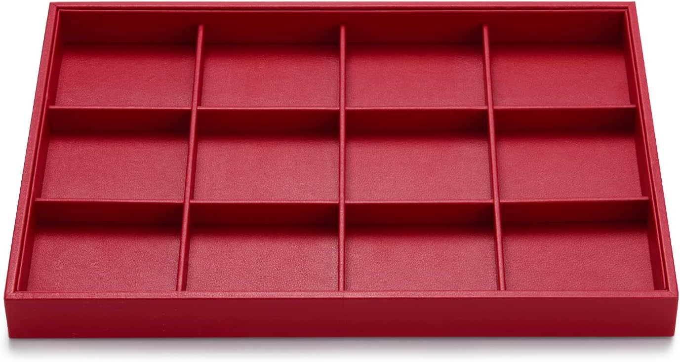 Oirlv Gorgeous Red Leather Jewelry Tray 12 Grid Jewelry Drawer Organizer Bracelet Earrings Watches Storage