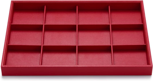Oirlv Gorgeous Red Leather Jewelry Tray 12 Grid Jewelry Drawer Organizer Bracelet Earrings Watches Storage