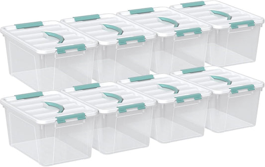 14 Quarts Latching Storage Containers, 8-Pack Clear Plastic Tote Boxes with Lids and Handles
