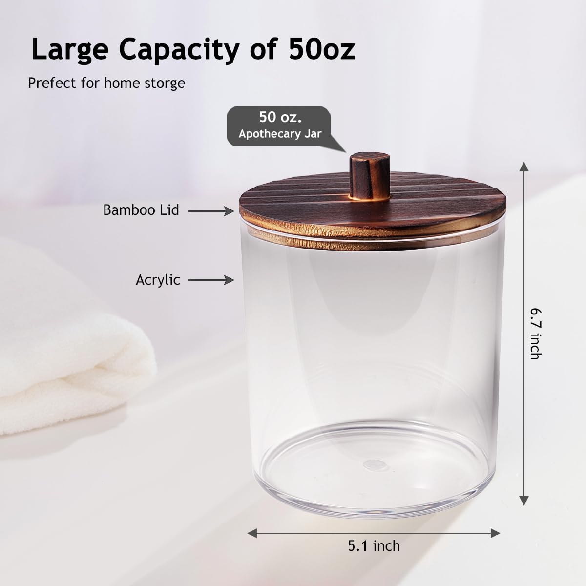 SheeChung 2 Pack 50 Oz Large Apothecary Jar with Wood Lid, Laundry Pods Container, Storage Jars for Bathroom Organization, Plastic Canisters with Cute Stickers Spoons(Dark Brown)