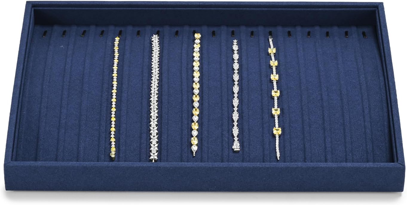 Microfiber Jewelry Trays 16 Slots Necklace Tray Necklace Bracelet Display Tray Jewelry Drawer Organizer Tray Necklace Holder for Necklace,Bracelets,Watch Storage(Blue)