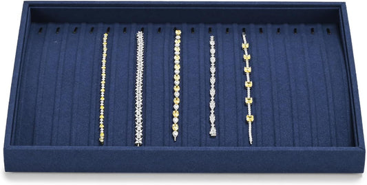 Microfiber Jewelry Trays 16 Slots Necklace Tray Necklace Bracelet Display Tray Jewelry Drawer Organizer Tray Necklace Holder for Necklace,Bracelets,Watch Storage(Blue)