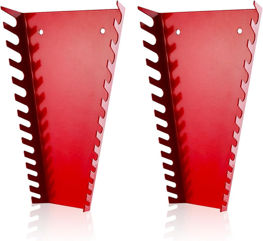 ALOANES 26-Slot Metal Wrench Organizer, Heavy Duty Wrench Organizer Tray for Tool Box, Professional Fit SAE & Metric Wrench Storage, 2 Pack Wrench Holders(Red)