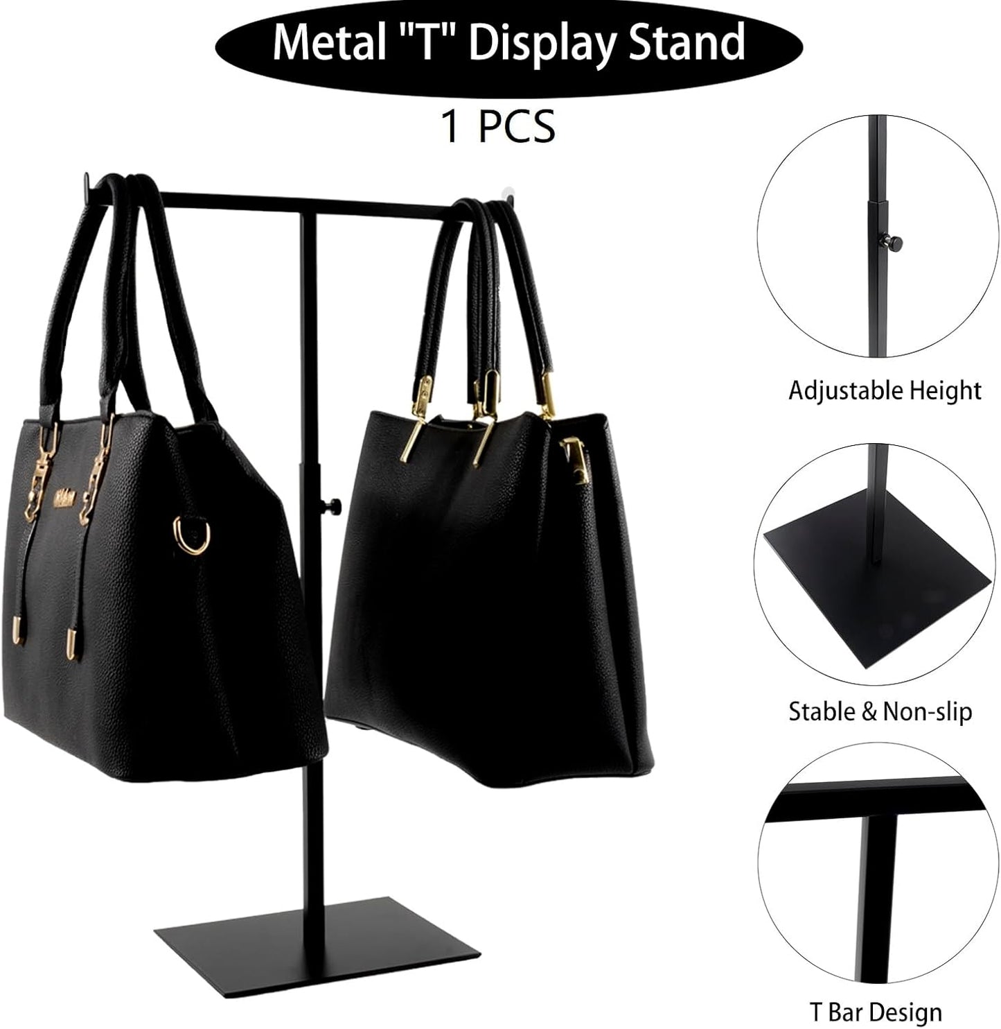 Display Stand Stainless Steel Jewelry Towers Bag Stand Tabletop Double Hook Hanging Jewelry Stands for Necklaces Organizer Stand Adjustable Height Home Store Boutique, Black