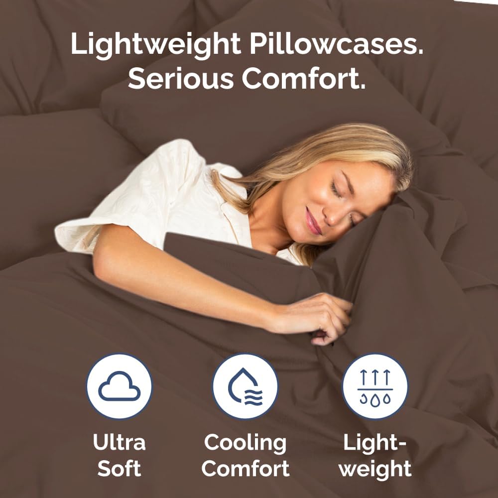 Queen Pillow Cases - 4 Pack - Super Soft Pillowcase Covers - Envelope Enclosure - Hotel Quality Pillow Protectors - Wrinkle Free, Fade, Shrink & Stain Resistant - Machine Washable - 20" x 30" (Brown)
