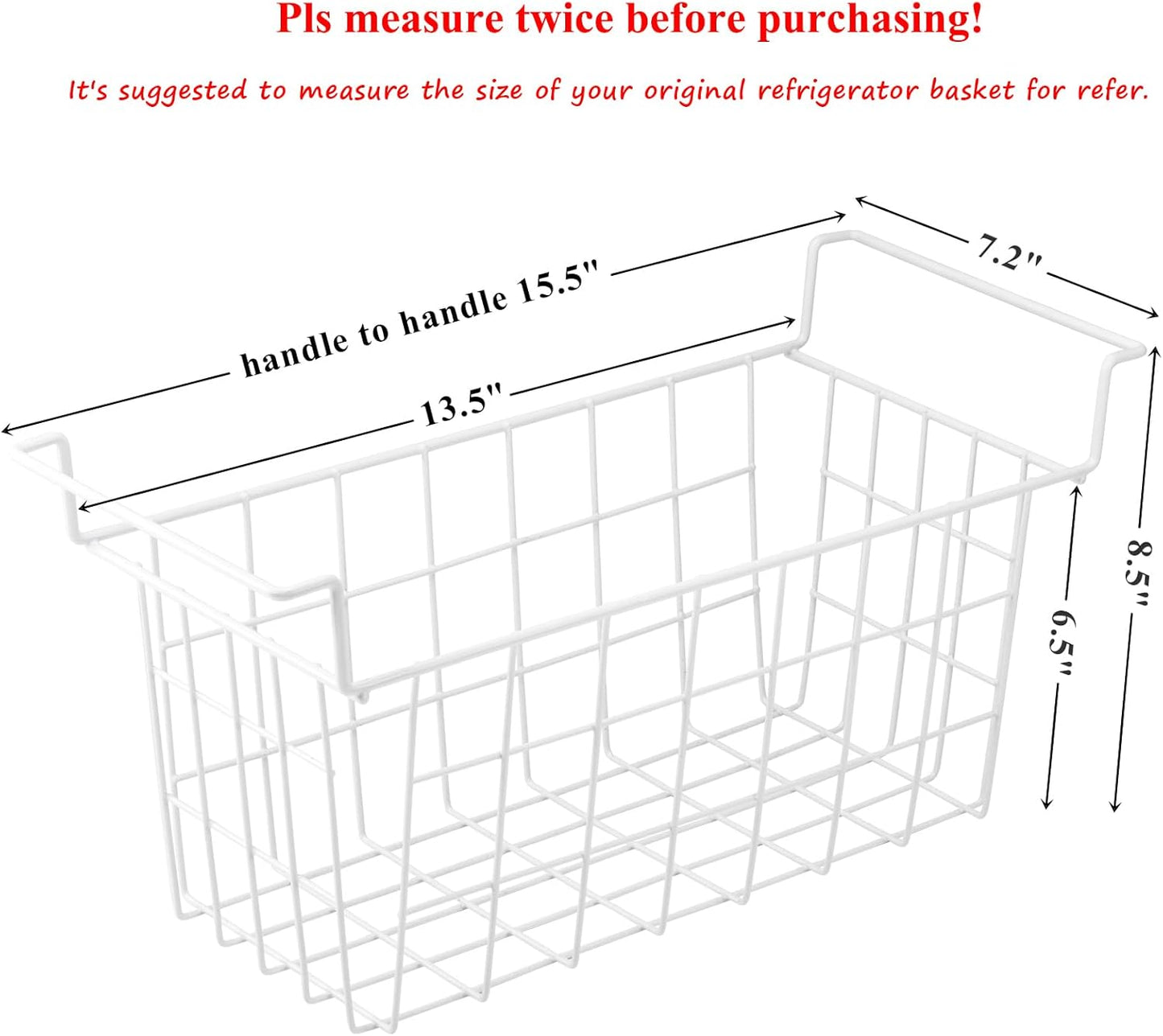 Chest Freezer Baskets 15.5 Inch, Chest Freezer Organizer Bins Metal Wire Storage Baskets with Hanging Handles for Deep Freezer, Set of 2
