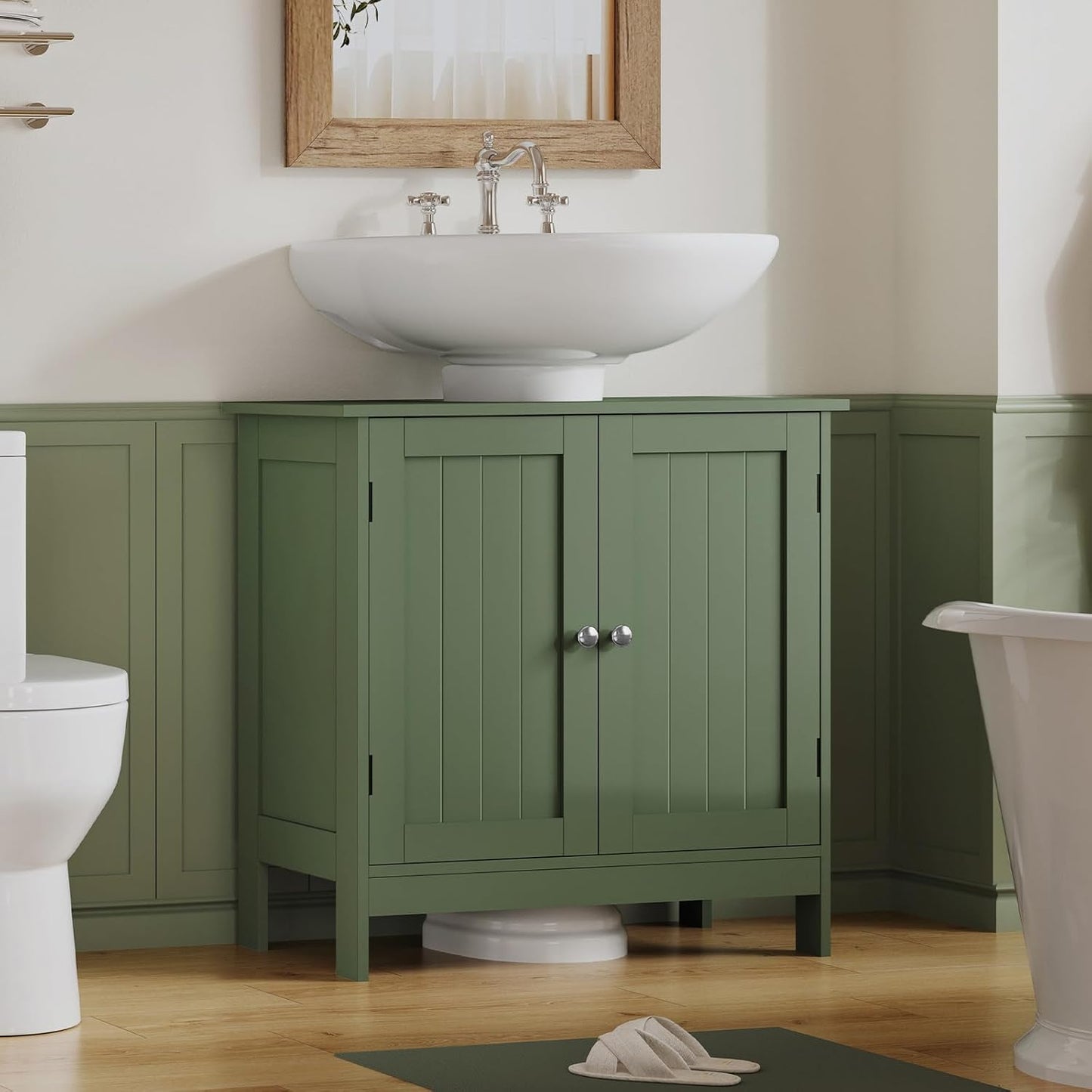 TEENFON Pedestal Sink Storage Cabinet, Under Sink Cabinet with 2 Doors & Shelf, Under Bathroom Sink Cabinet, Pedestal Sink Storage for Bathroom, Green