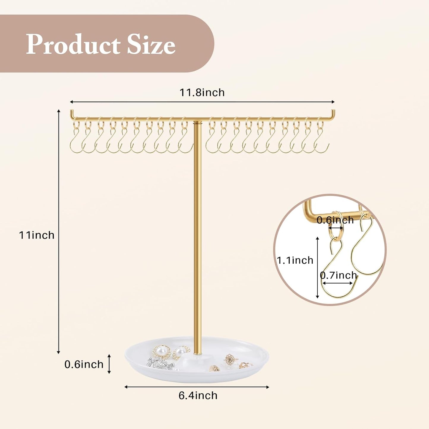 OAOLEER Bracelet Holder Display, Gold Jewelry Holder with 20 Movable Hooks Bracelet Stand Organizer, Jewelry Display Stand for Necklaces Bangles