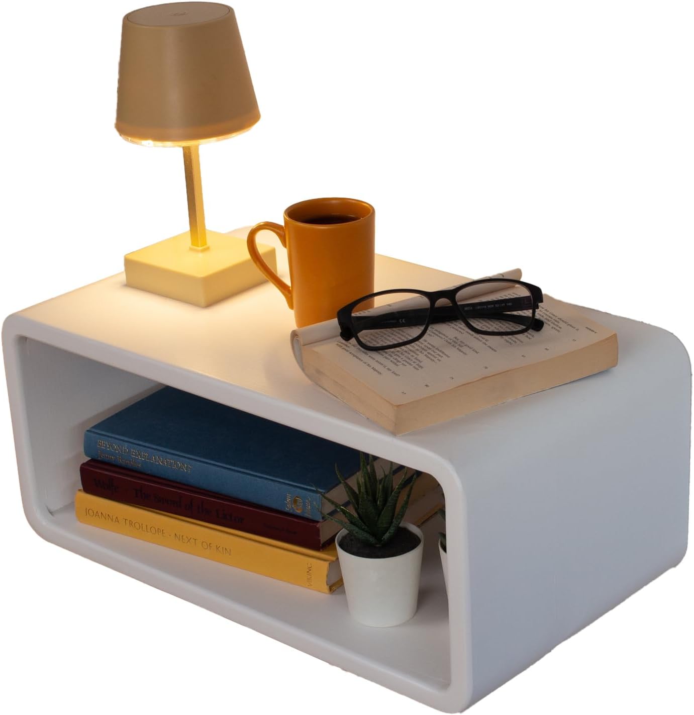 Floating Nightstand Wooden, Bedside Table, Nightstand Shelf, Handmade, Wall Mounted Bedside Shelf, Minimalist and Unique Style (White)