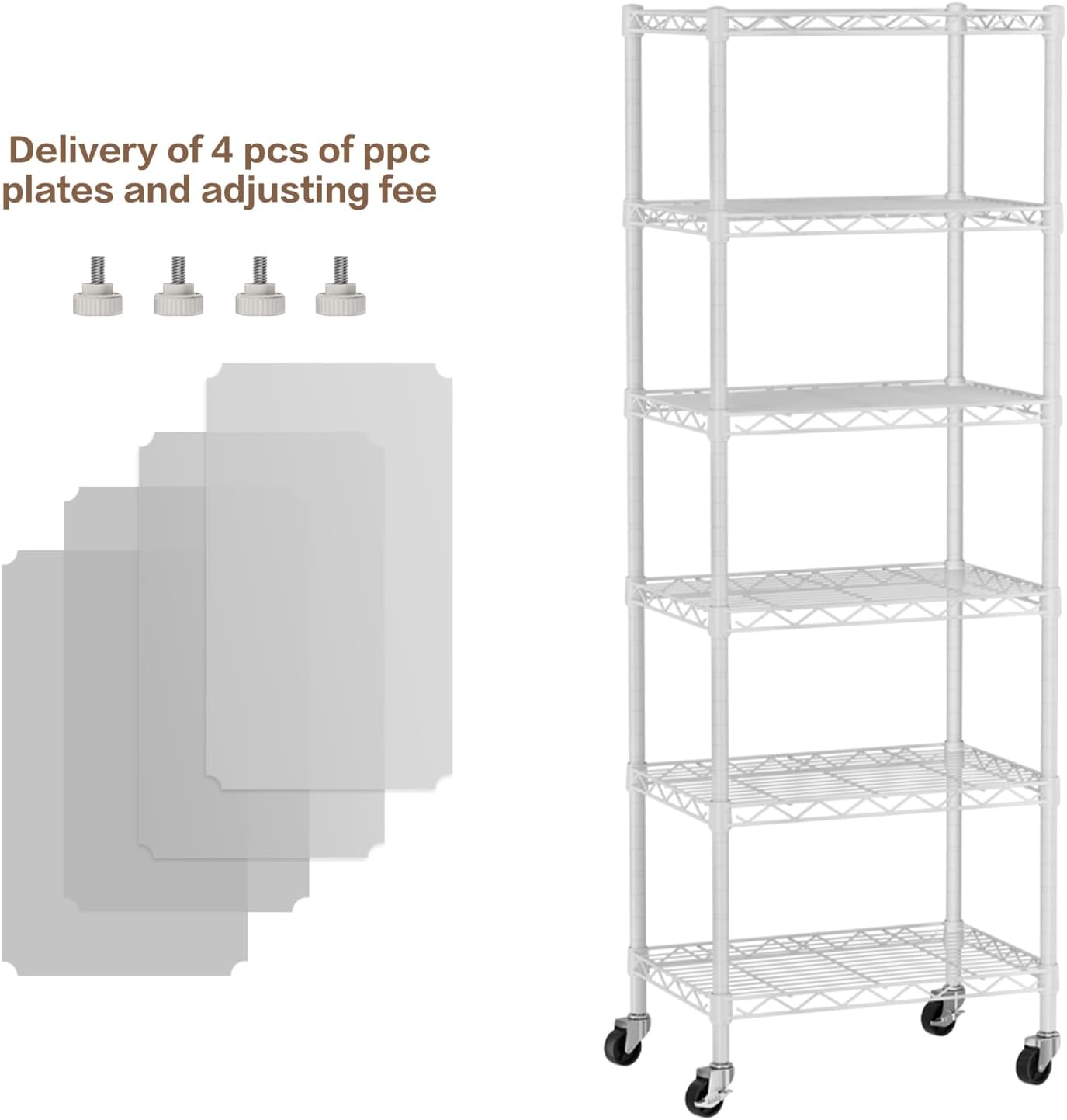 Small 6 Tier Shelf Storage Wire Shelving Unit Metal Shelves Adjustable Organizers Storage Shelving with Wheels for Bathroom Laundry Room Kitchen Pantry12”D x 18”W x 61.6”H White