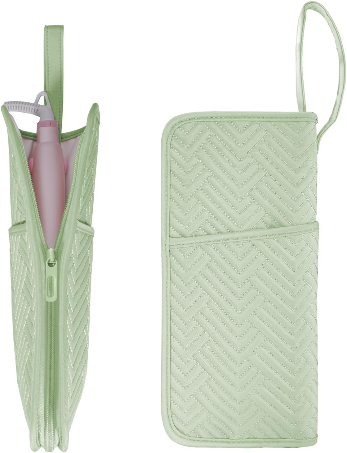 SITHON Hot Iron Holder & Mat, Heat Resistant Hair Tools Travel Bag Portable Hot Tools Organizer Cover Pouch for Curling Irons, Flat Irons, Hair Straightener and Styling Tools (Bag Only) (Green)