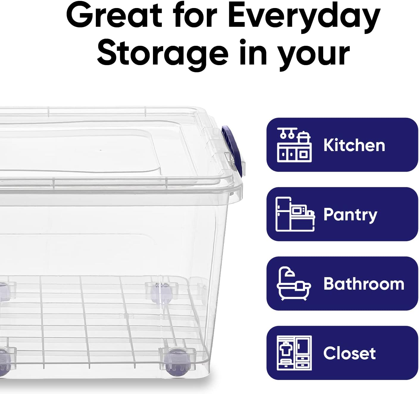 Superio Storage Bins with Lids- Clear Boxes for Organizing, Stackable Plastic Containers- BPA Free, Non-Toxic, Odor Free, Organizer for Home, Office, Dorm (8 Pack, 32 Qt (Wheeled))