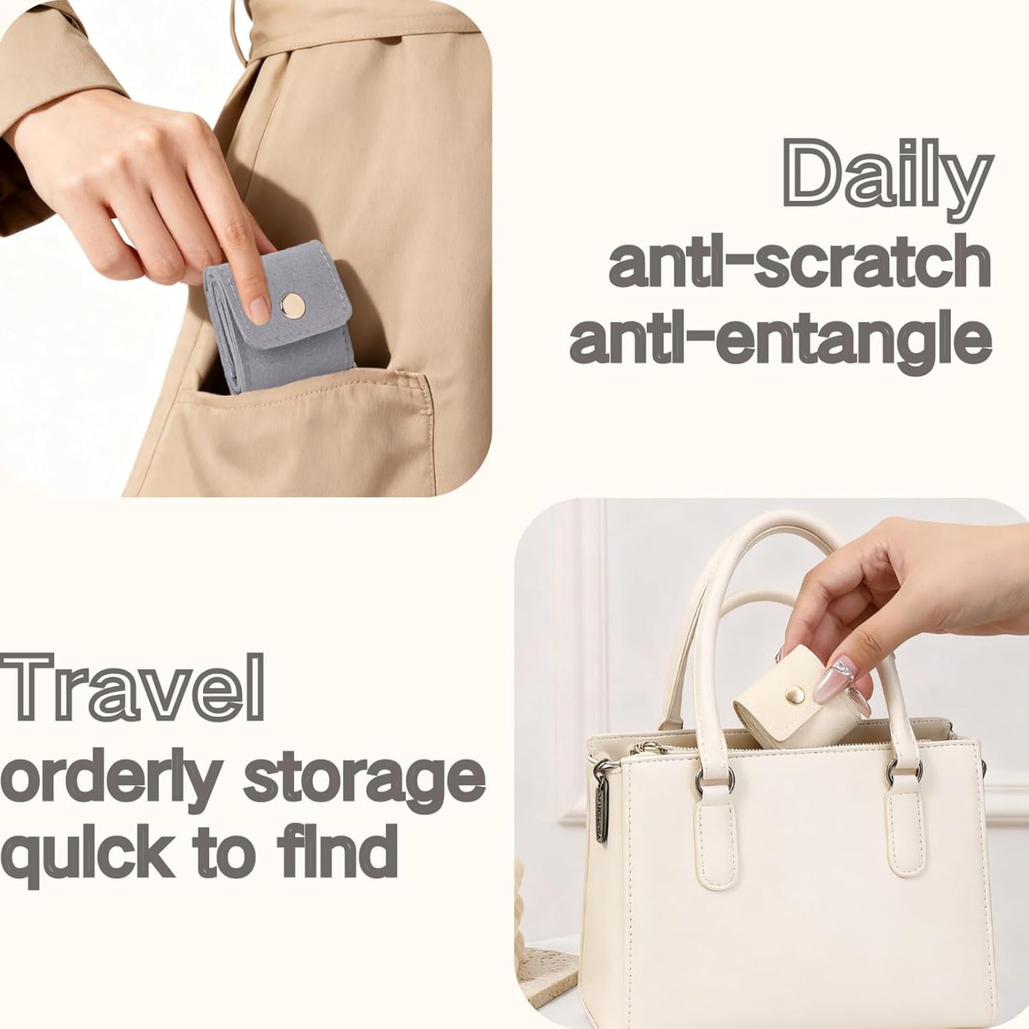 Mini Travel Jewelry Bag,Mini Jewelry Pouch,Protable travel Jewelry Storage Organizer Case,Small Jewelry Storage Roll with Buckle for Earrings,Rings,Necklaces (Gray, 1Pcs)