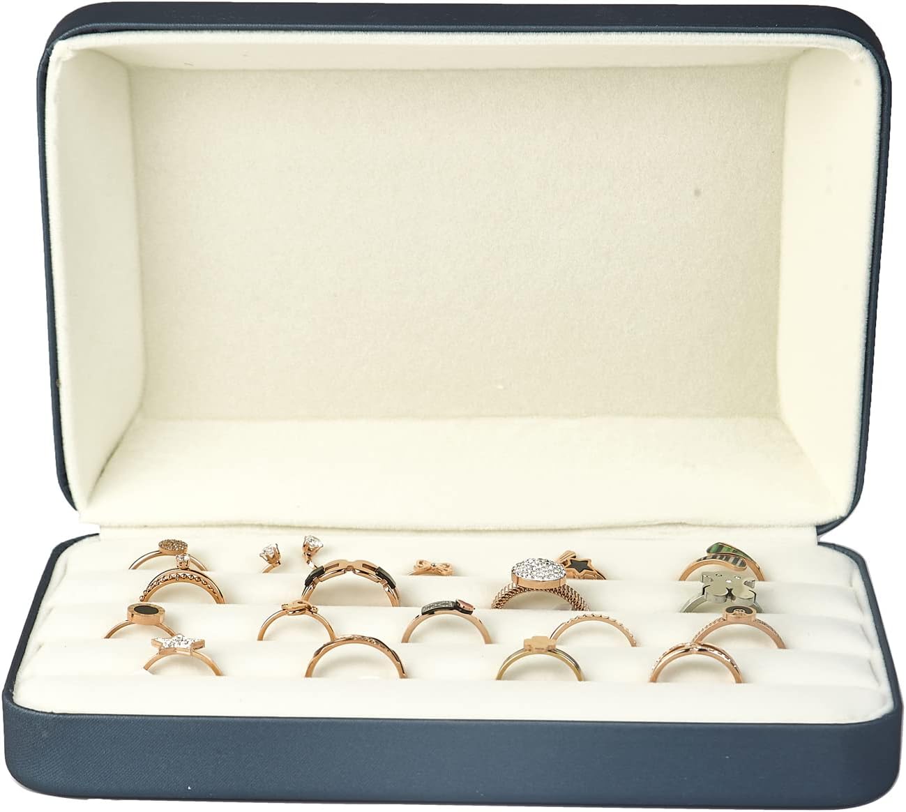 Jewelry Ring organizer Box, Portable Small Storage Display Case, Fashion Ring Tray Holder Showcase，Fits for Travel or Home Organizers (blue)