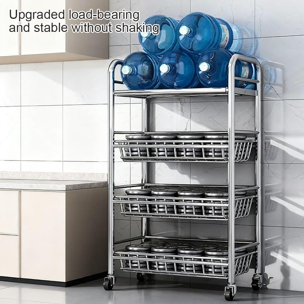 304 Stainless Steel Rolling Cart, Utility Kitchen Storage Carts with Wheels, Metal Kitchen Island, Storage Cart for Dining Room, Room, Laundry Room
