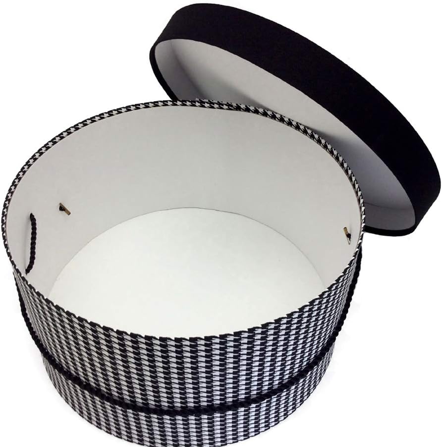 Sarah's Hat Boxes Classic Houndstooth Hat Box – 12.75" x 6.5" (Dia. x Ht.) Handmade in USA – Odorless Non-Toxic Adhesive, Cording Handle – Premium Storage for Hats & Accessories