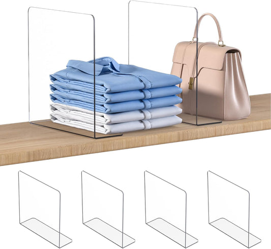OKPOW Shelf Dividers Closet Organizer - 12" Tall X 11.8" Deep Acrylic Clear Sturdy Separate for Clothes Purse - Adjustable Space Saver Easy Install for Home Organization Enthusiasts 4 Pack