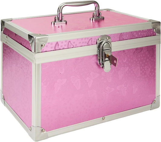 12 x 7 x 7.5 Inch Medication Lock Box with Key, Locking Box with Portable Storage Case, Security Lock Boxes Medicine Storage Box for Cash, Medicine, Documents and Valuables - Pink
