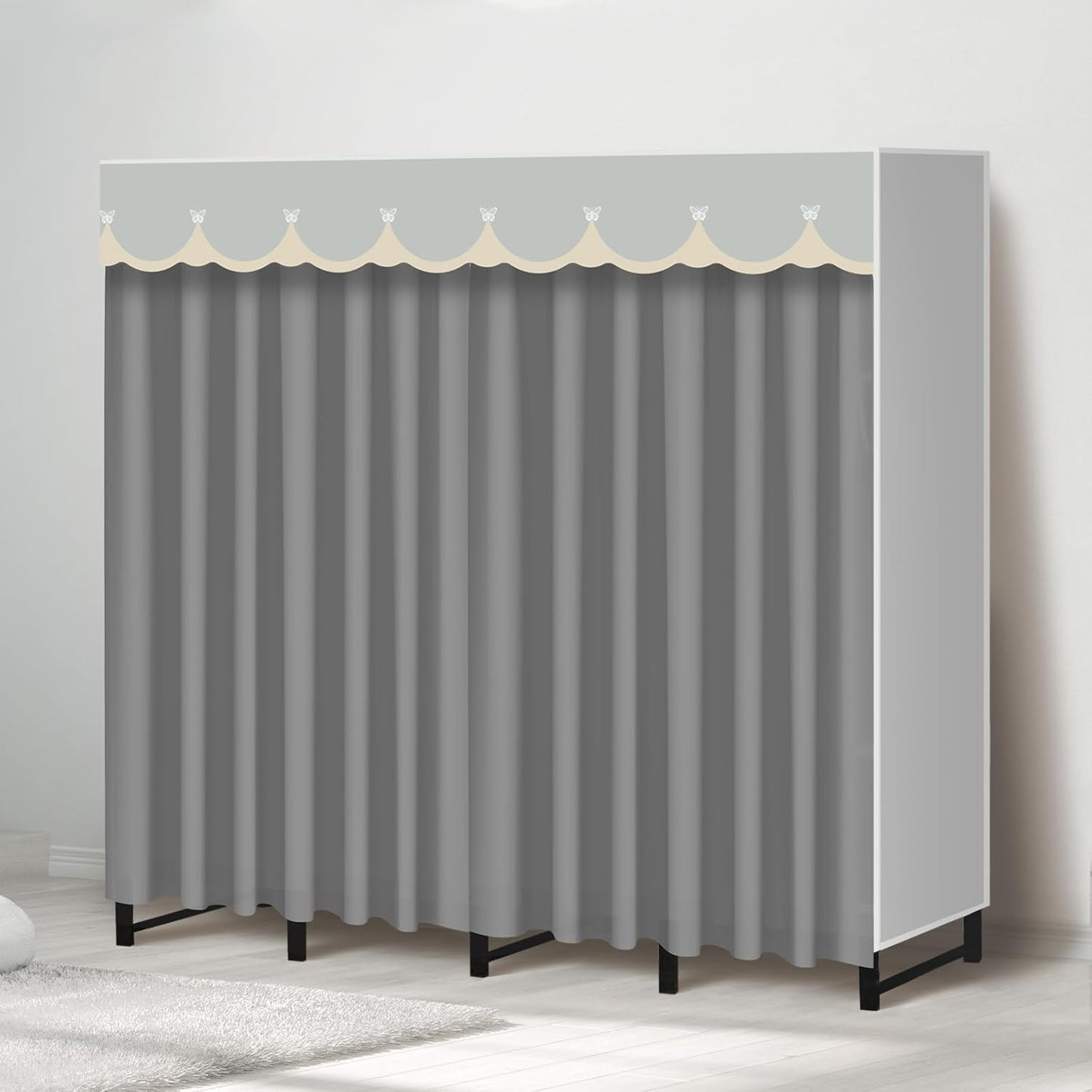 Portable Closet Rack Heavy-Duty Foldable Garment Racks with Cover 1200lbs Enclosed Wardrobe Closet with Independent Area for Hanging Clothes Storaging of Bedding (51in*20in*67in)