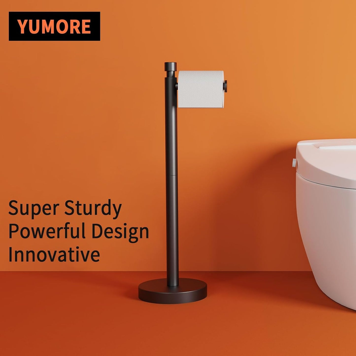 YUMORE Toilet Paper Holder Stand Freestanding, Weighted and Sturdy Matte Black Stainless Steel Design with Non-Slip Cap, Rustproof Tissue Roll Holder for Modern Bathroom, RV