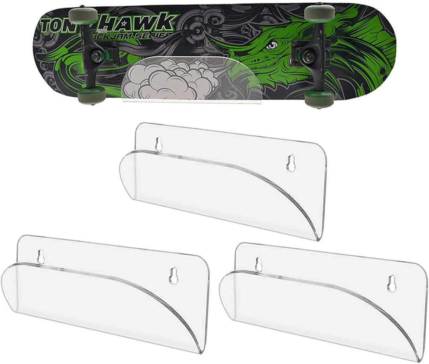 BiJun Skateboard Wall Mount Display Rack Skateboard Hanger Wall Mount Deck Clear Display and Storage Longboard Deck Horizontal Display Stand