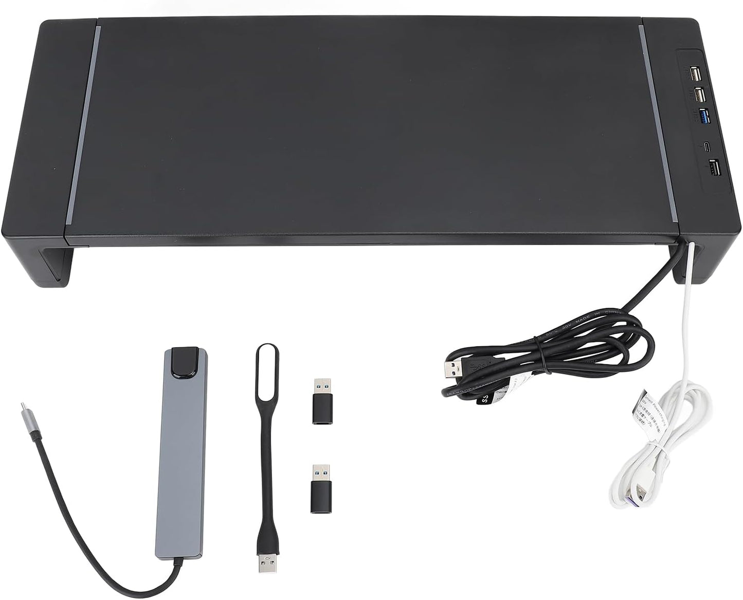 Monitor Stand Riser with 8 in 1 Docking Station Phone Holder Drawer 25KG Bearing Ergonomic Desktop Computer Storage Shelf for Home Office Workstation ABS Aluminum Alloy Black