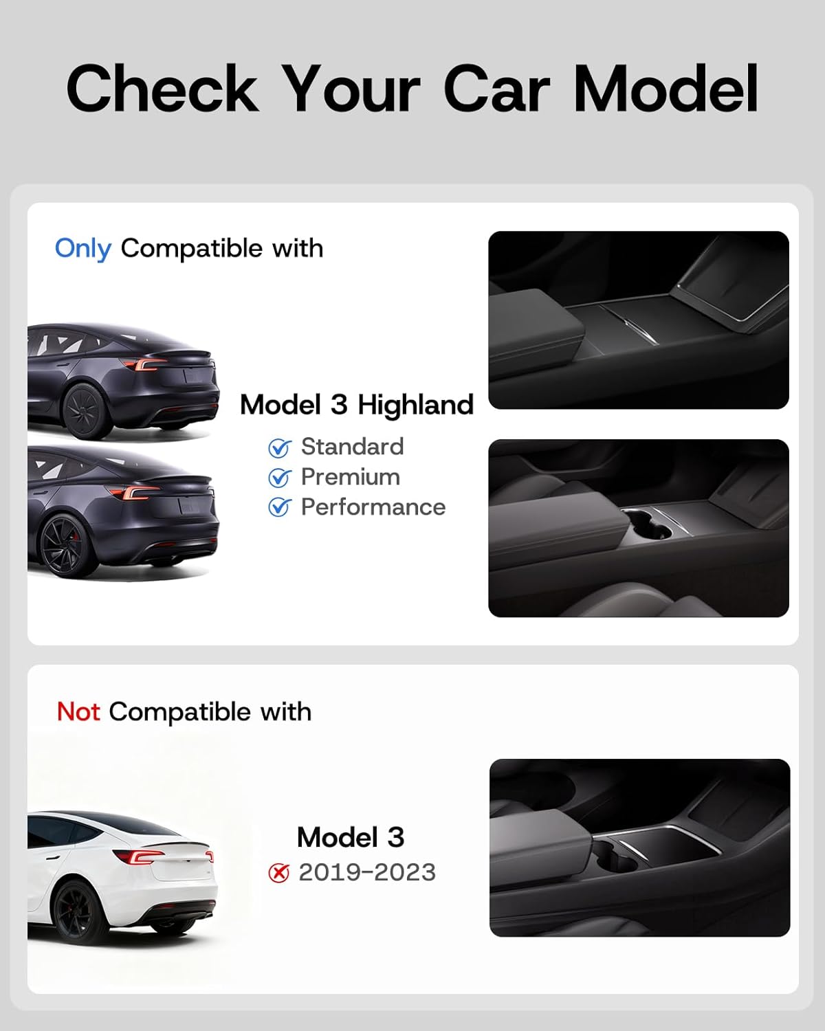 Center Console Organizer Tray for Tesla Model 3 Highland Accessories [Double Layer Space, Durable PC Material, Easy to Clean] Hidden Storage Case for Tesla Model 3 2024 2025 2026