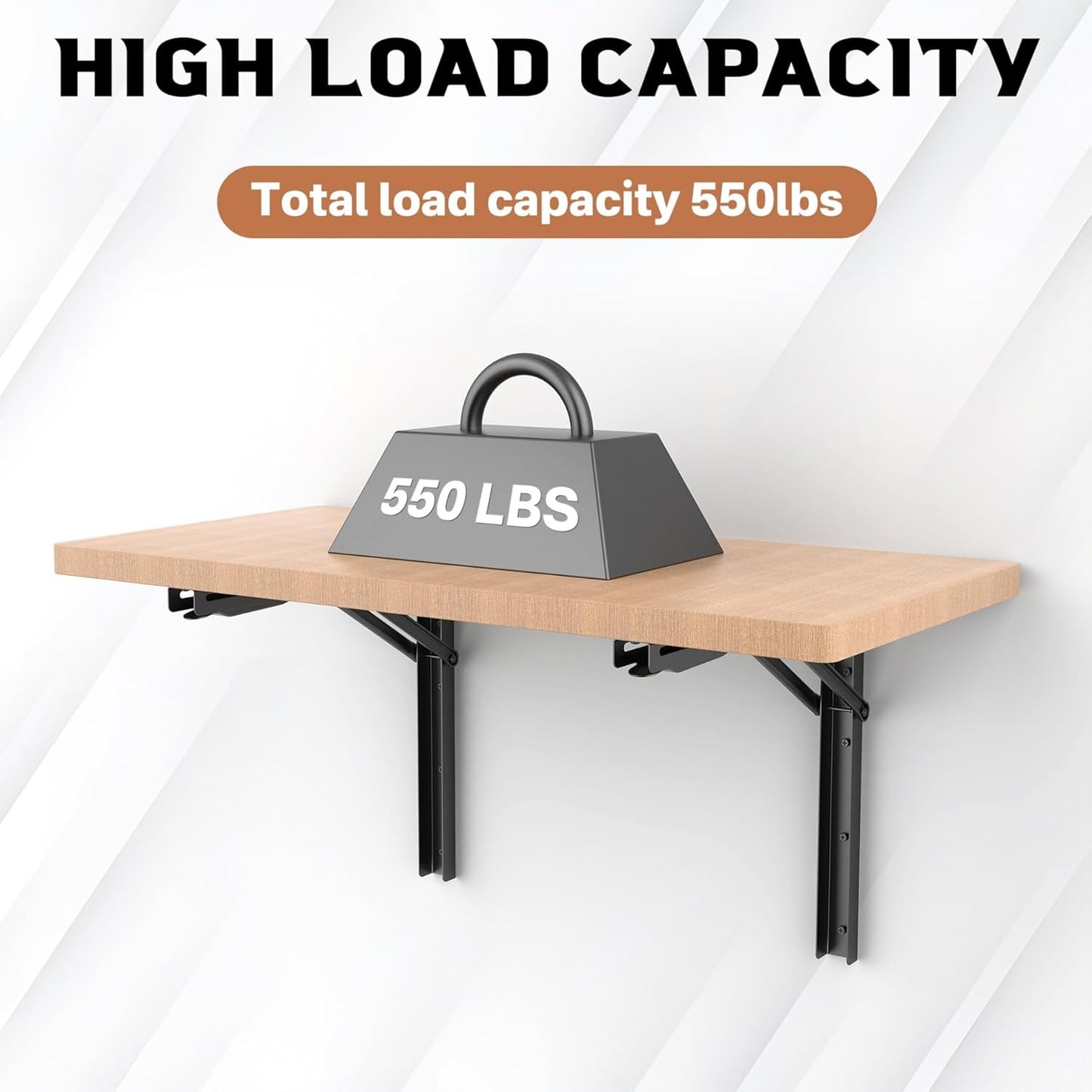 TORACK Heavy-Duty 18 inch Folding Wall Shelf Brackets, Space-Saving Collapsible Shelf Brackets for Garage, Kitchen, Laundry, 550 lbs Capacity, Wall-Mounted Support Hinges for Workbench/Table