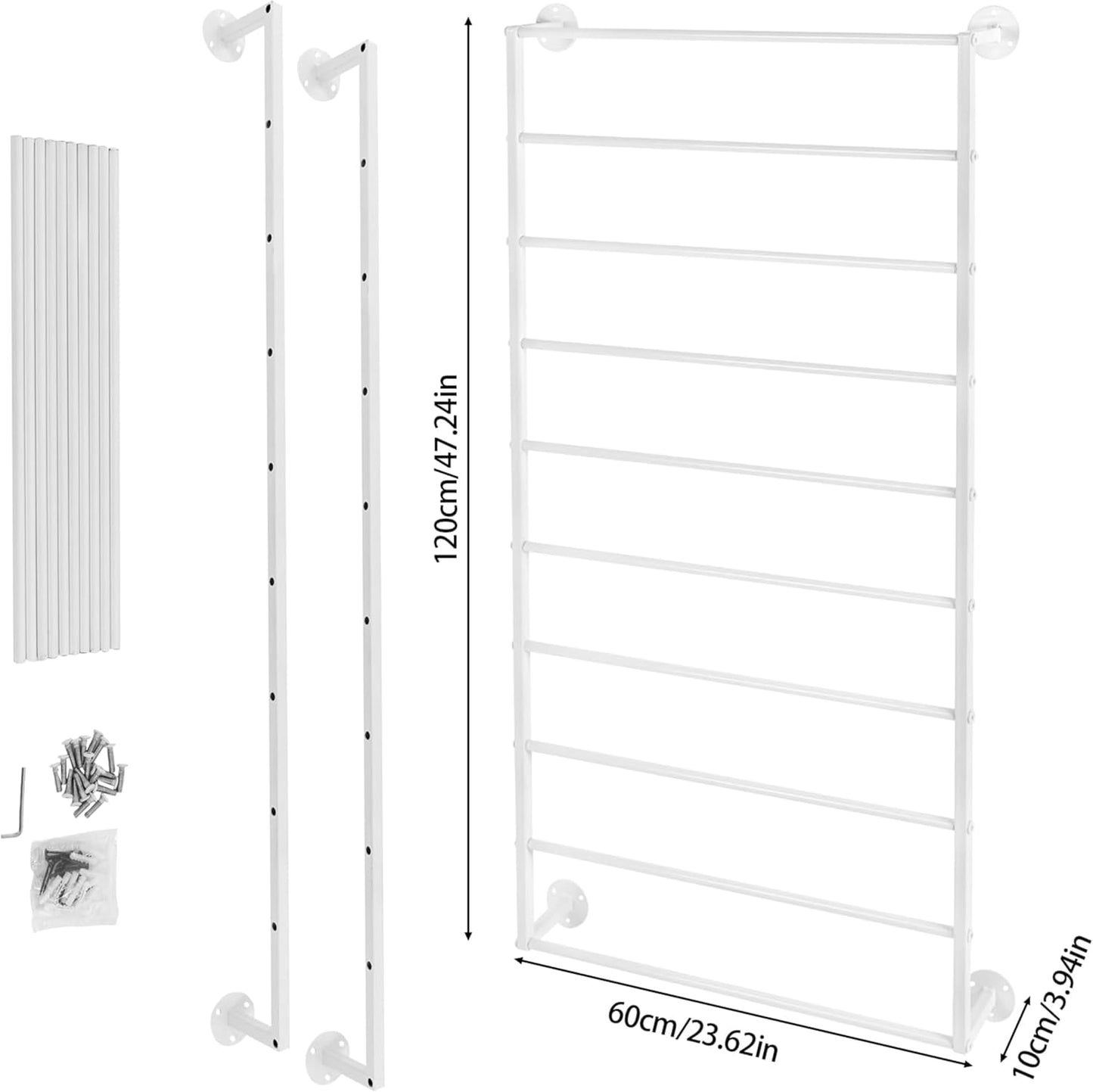 10-Layer Wall Mounted Display Rack, Tie & Scarf Rack Belt Towel Holder Wrapping Paper Ribbon Organizer Scarves Belts Necktie Hijab Stand Metal Shelving for Home, Retail Stores, Flower Shop