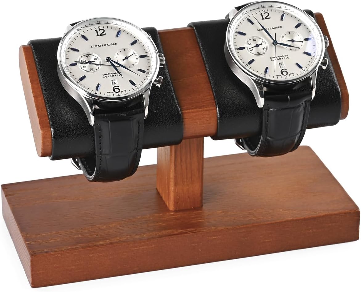 Oirlv Solid Wood Double Watch Display Stand Watch Bracelet Organizer（Black）