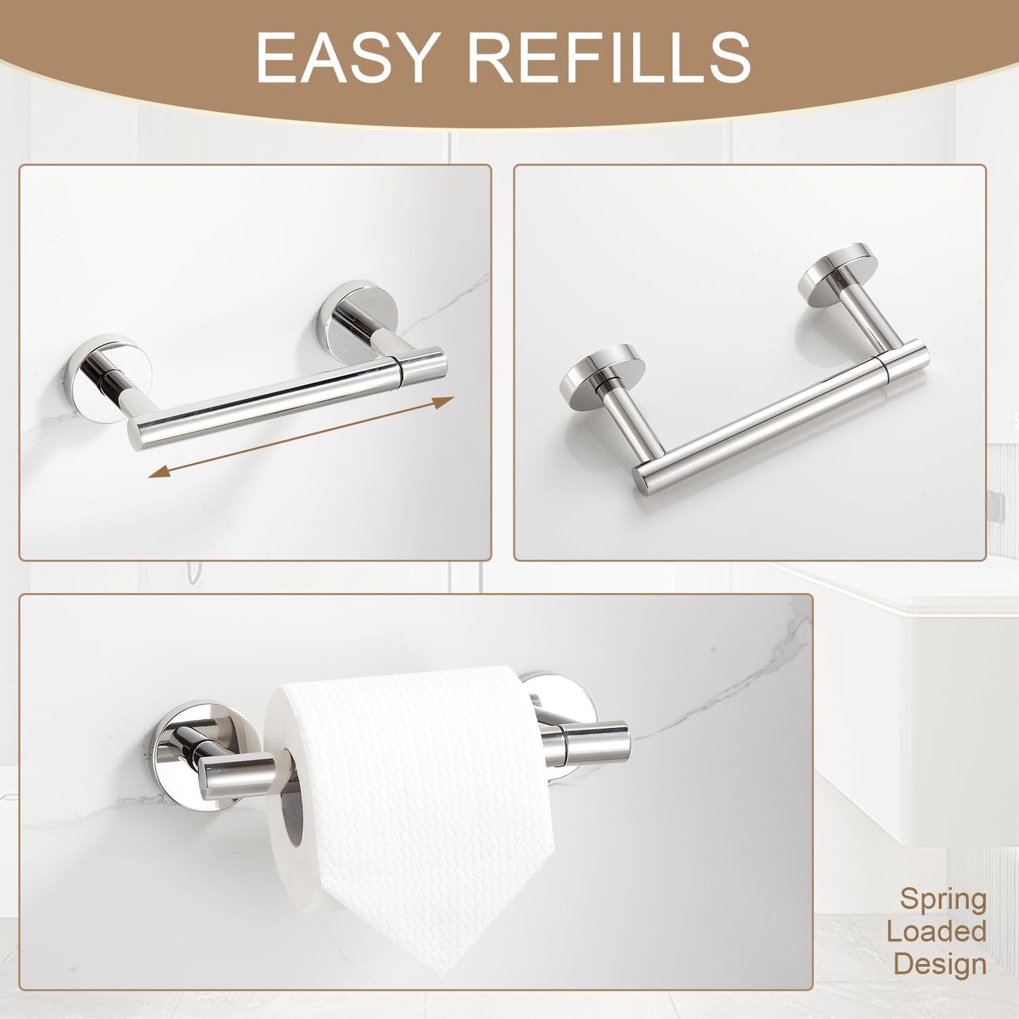 BGL Toilet Paper Holder Mirror Polish Wall Mount, Bathroom Toilet Paper Holder Brushed Nickel SUS 304 Stainless Steel, Double Post Pivoting Toilet Paper Roll Holder for Bathroom RV
