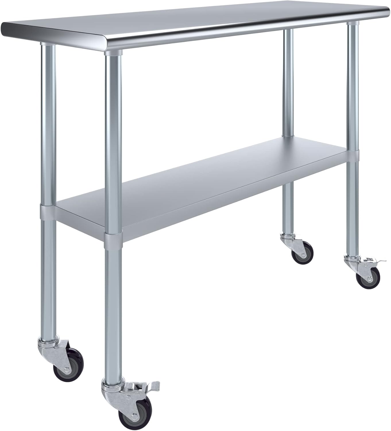 AmGood 48" Long x 18" Deep Stainless Steel Table with Casters
