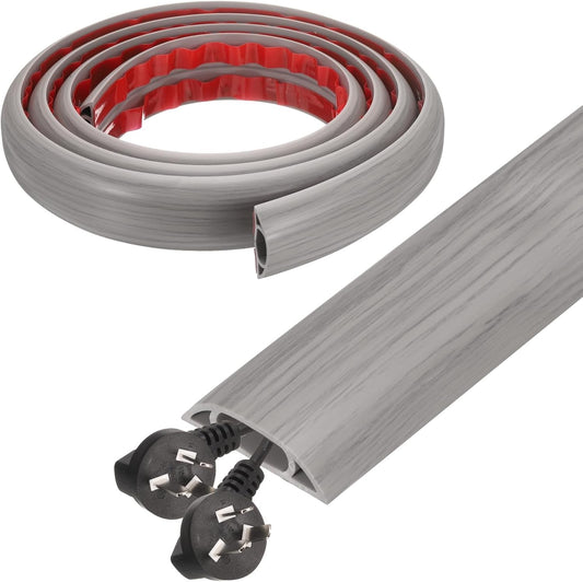 HARFINGTON 6ft Cord Cover Floor W0.6 x H0.33 Inner Channel PVC Hide Extension Cable Floor Wire Hider Wire Covers Protector for Prevent Cable Trips Cables Management, Wood Grey