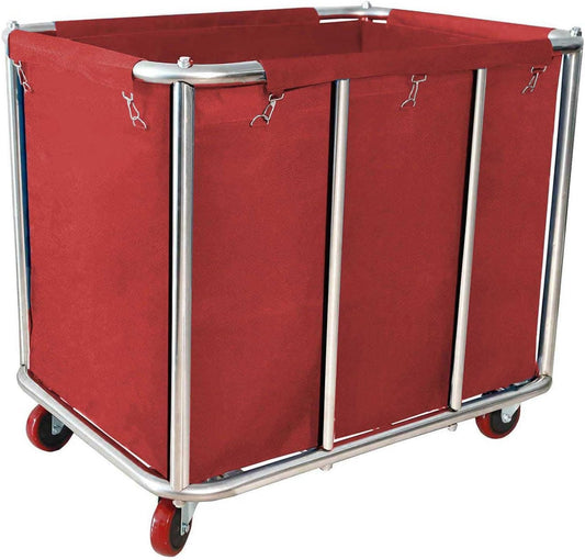 Commercial Laundry Cart With Wheels - 11.5 Bushel Heavy Duty Stainless Steel Hamper With Waterproof Lining - 260 Lbs Load Capacity