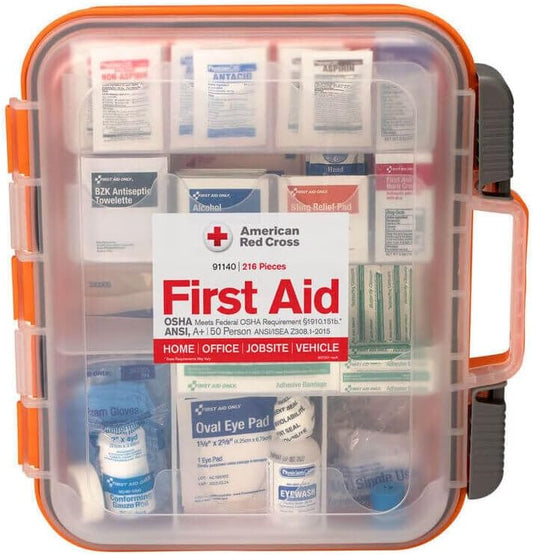 American Red Cross Officially Licensed Product, 50 Person First Aid Kit, 216 Piece Emergency Medical Supplies to Clean & Treat Minor Injuries, Hard Case Box for Home, Business, Job Site, Car