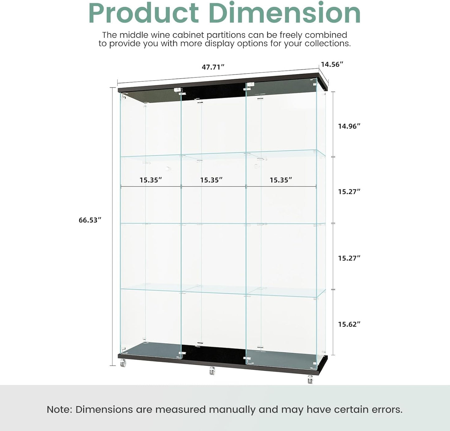 Beauty4U Glass Display Cabinet with 12 Shelves, Extra Large 3 Columns 2 Doors Curio Cabinets for Living Room, Bedroom, Office, Black Floor Standing DIY Glass Bookshelf, Quick Installation