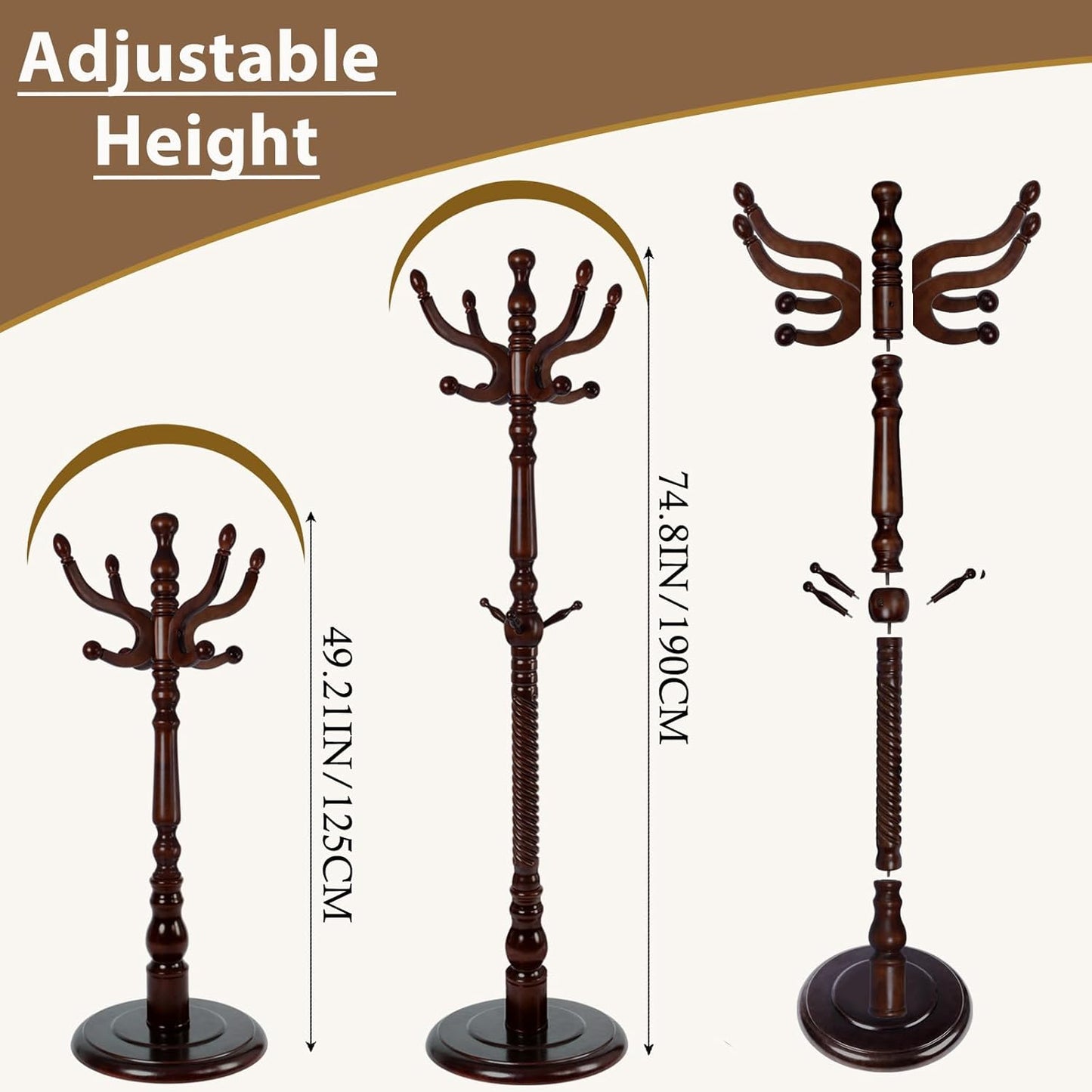 Solid Wooden Coat Rack Stand, Coat Racks Freestanding with 11 Hooks, Natural Birch Wood Coat stands with Triangle Base, Tree Coat Hanger Standing for Entryway Bedroom Office (Antique triangle)