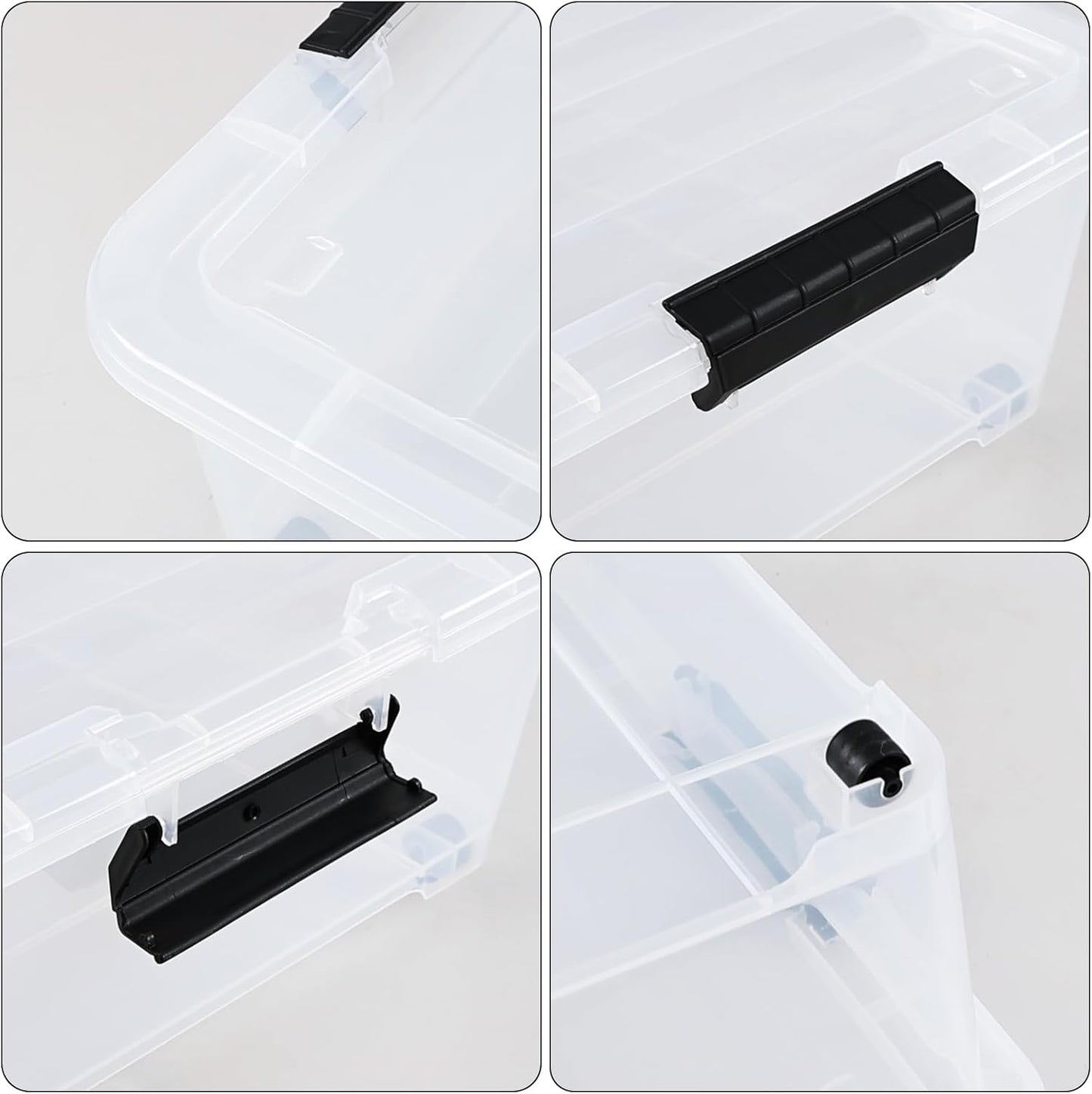 4-Pack 25 Quart Large Plastic Underbed Clothes Storage Containers Bins, Wheeled Latching Box with Lids for Closet Organizers Shoes Underbed, Clear