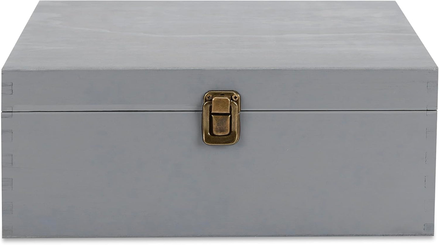makerflo Large Grey Pine Wood Memory Box with Black Felt Inside, Hinged with Clasp, Keepsake Wooden Box Ideal for Craft and Personalization (Laser Engraving, Epoxy, UV DTF, and Vinyl) – Pack of 12