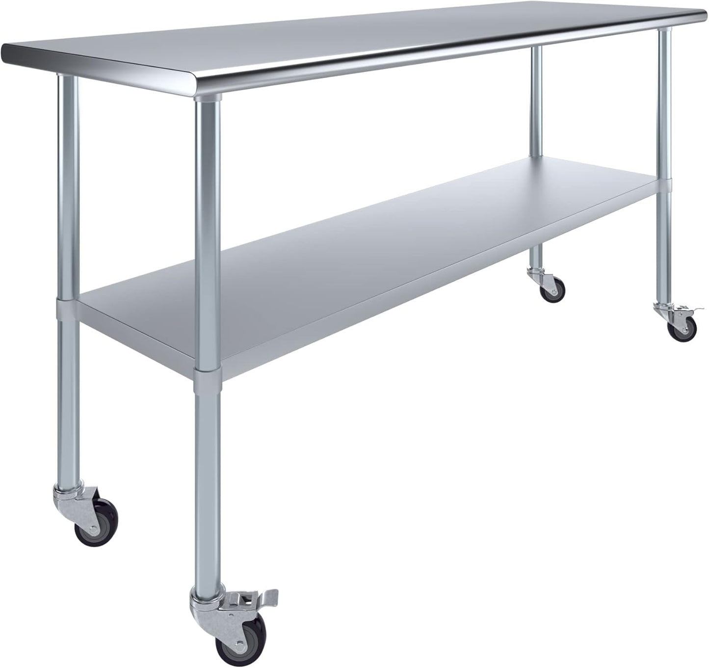 AmGood 24" x 72" Stainless Steel Work Table with Casters | Heavy Duty Metal Utility Table On Wheels | Kitchen Island Cart