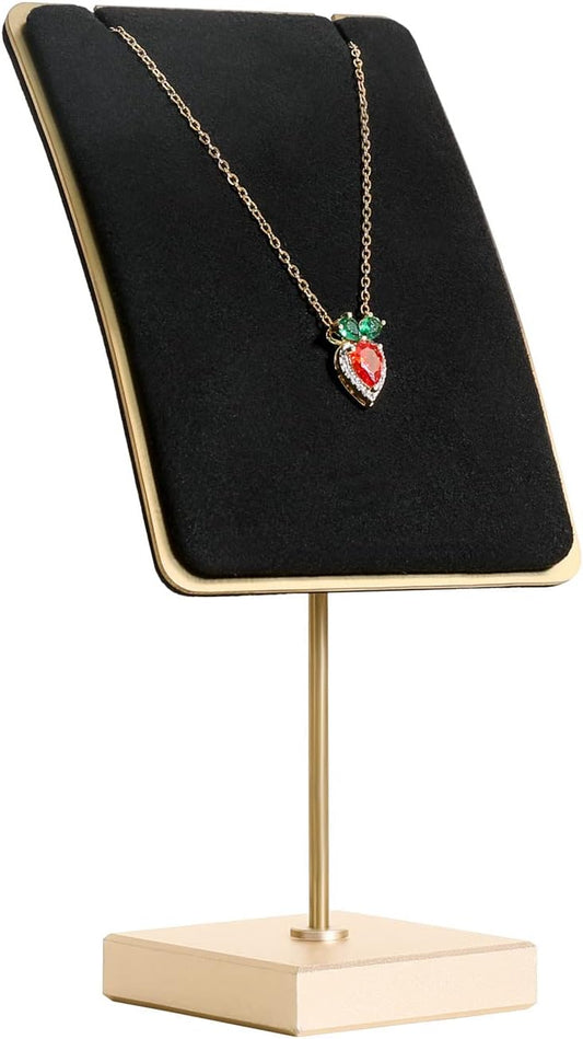 GemeShou Black velvet necklace stand, gold necklace hanger, small metal jewelry stand for earrings and necklaces【Black】